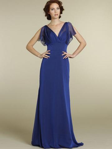 Mariage - Casual Royal Chiffon Long Bridesmaid Dress with V-neck and Flutter Sleeve