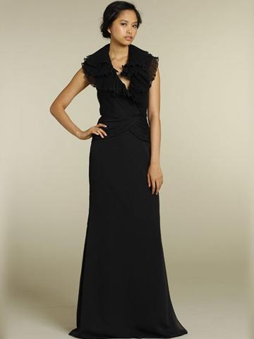 Wedding - Black Chiffon A-line Sleeveless Floor Length Bridesmaid Dress with Pleated Collar