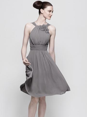 زفاف - A-line Chiffon Halter Bridesmaid Dress with with Flower and Shirred Waistline