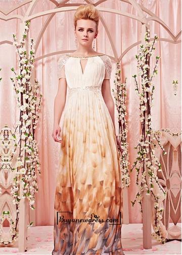 زفاف - Attractive Printed Chiffon & Tencel A-line Key-hole Neckline Floor-length Formal/ Event Dress