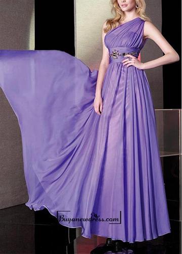 زفاف - Attractive Silk-like Chiffon A-line One Shoulder Neckline Empire Waist Long Draped Prom Dress
