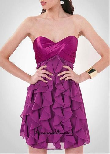 Mariage - Attractive Stretch Satin & Chiffon A-line Strapless Sweetheart Knee Length Homecoming Dress
