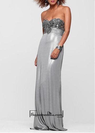 Mariage - Attractive Stretch Satin Sheath Strapless Sweetheart Beaded Bust Empire Waist Full Length Prom Dress