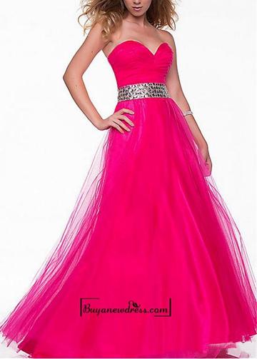 Mariage - Attractive Tulle & Satin A-line Strapless Sweethert Neckline Empire Waist Floor Length Prom Dress