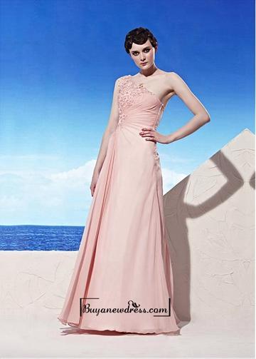 Wedding - Beautiful A-line One Shouder Gathered Floor Length Evening Dress With Beadings