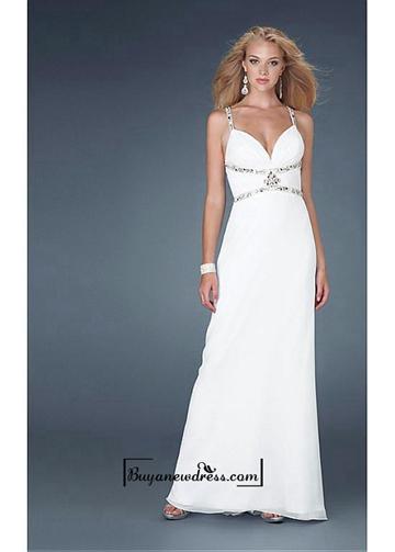 Hochzeit - Beautiful Chiffon Sheath Spaghetti Straps Cross Back Low Cut Flowing Prom Dress