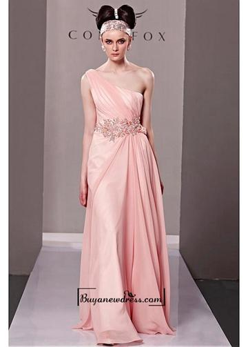 Mariage - A-line One Shoulder Natural Beaded Waist Floor Length Evening Dress