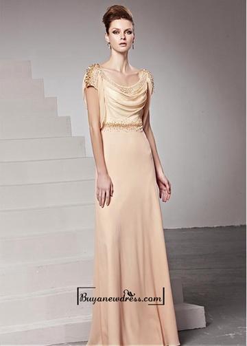 زفاف - Alluring Chiffon & Satin & Tulle Scoop Neckline Floor-length Sheath Evening Dress
