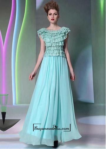 زفاف - Alluring Chiffon Jewel Neckline Floor-length A-line Formal Dress