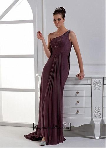 Wedding - Alluring Chiffon Sheath Raise Waist One Shoulder Sleeve Floor Length Evening Dress