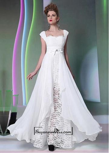 زفاف - Alluring Composite Yarn Square Neckline Floor-length A-line Formal Dress