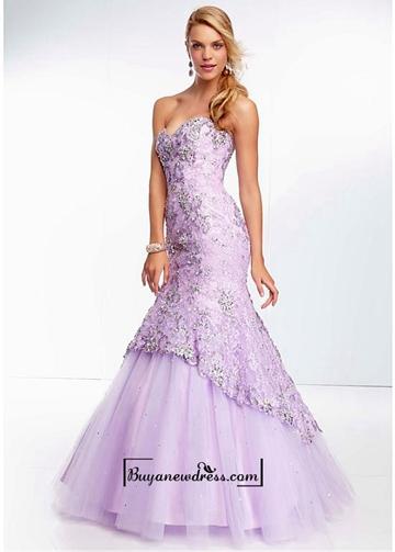 Mariage - Alluring Lace & Tulle Sweetheart Neckline Floor-length Mermaid Evening Dress
