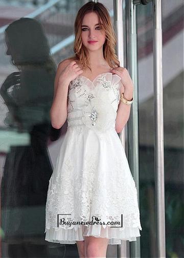 Mariage - Alluring Organza&Satin A-line Sweetheart Neckline Knee-length Straight Cocktail Dress