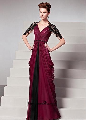 Hochzeit - Alluring Tencel & Tulle Queen Anne Neckline Floor-Length Sheath Formal Dress