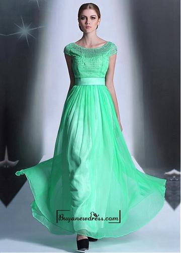 Mariage - Alluring Tencel Chiffon Jewel Neckline Floor-length A-line Formal Dress
