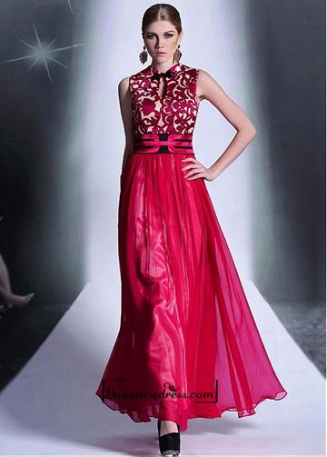 زفاف - Alluring Tencel Chiffon Keyhole Neckline Floor-length A-line Formal Dress