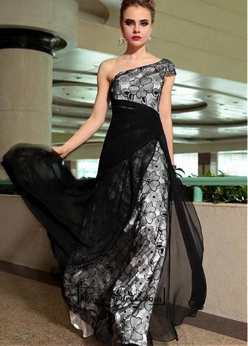 Свадьба - Alluring Tencel Chiffon One Shoulder Neckline Floor-length A-line Evening Dress