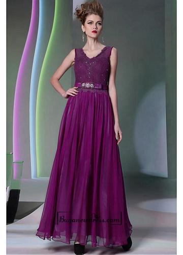 Mariage - Alluring Tencel Chiffon V-neck Floor-length A-line Formal Dress