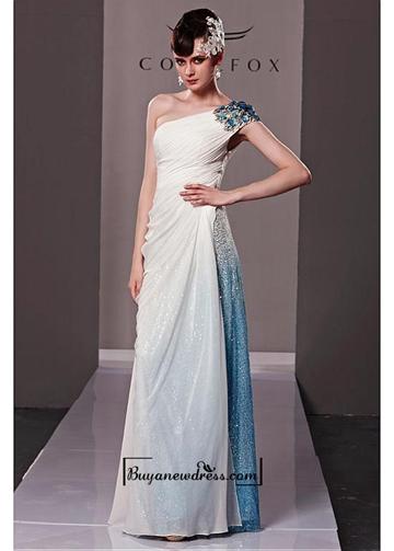 زفاف - Amazing A-line One Shoulder Neckline Sleeveless Ruched Bodice Floor Length Beaded Evening Dress / Formal Dress