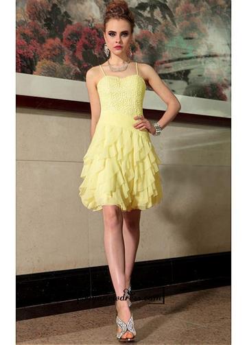Hochzeit - Amazing A-line Spaghetti Straps Raised Waistline Homecoming Dress 6038