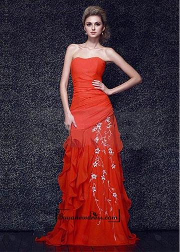 Mariage - Amazing Chiffon & Stretch Satin Princess Strapless Neckline Raised Waistline Floor-length Prom Dress