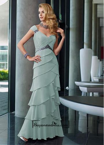 زفاف - Amazing Chiffon Sheath V-neck Raised Waistline Floor-length Formal Dress