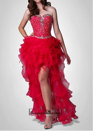 Mariage - Amazing Organza & Satin A-line Strapless Sweetheart Beaded Bodice High Low Prom Dress