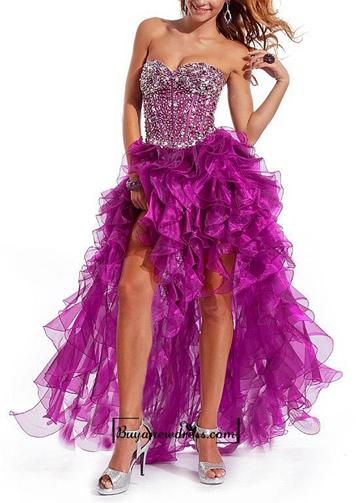 Wedding - Amazing Satin & Organza A-line Strapless Sweetheart Neckline High Low Ruffled Prom Gown