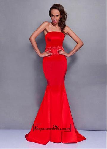 زفاف - Amazing Satin Mermaid Strapless Neckline Raised Waistline Floor-length Prom Dress
