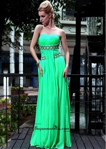 Hochzeit - 30D Tencel Chiffon A-line Strapless Green Long Prom Dress