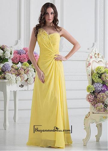 زفاف - Aalluring Chiffon&Satin A-line One Shoulder Neckline Straight Floor-length Evening Dress