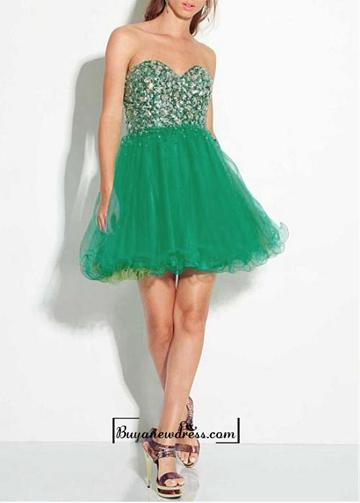 Hochzeit - Adorable Satin & Tulle A-line Strapless Sweetheart Two Tone Layered Skirt Short Prom Dress