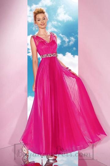 Mariage - V-back Chiffon A-line V-neck Sleeveless Long Empire Prom Dress