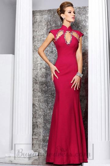 Mariage - Silk Empire Column High Neck Long Cap Sleeve Prom Dress