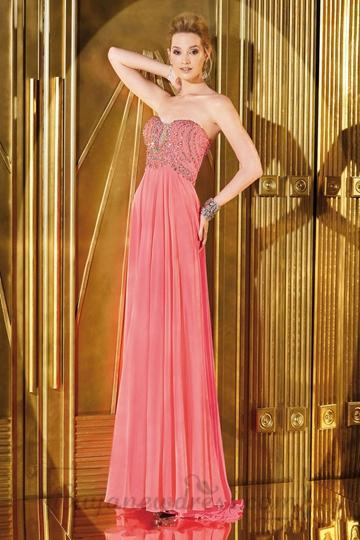 زفاف - Zipper Crystals Strapless Sleeveless A-line Long Chiffon Prom Dress