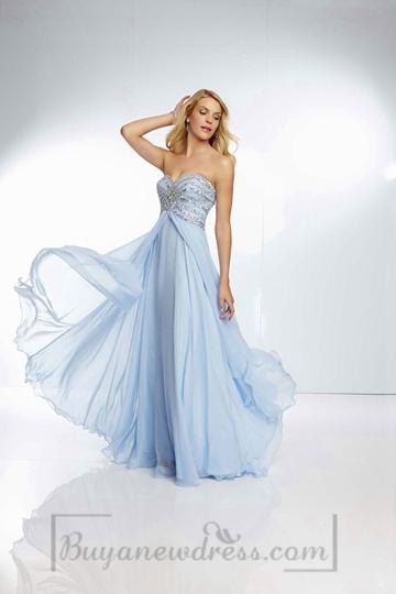Mariage - A-line Sweetheart Long Keyhole Back Chic & Modern Empire Chiffon Prom Dress