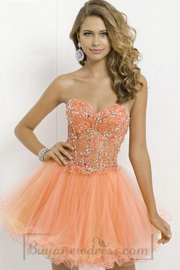 زفاف - Tulle Zipper A-line Sweetheart Natural Waist Mini-length Prom Dress