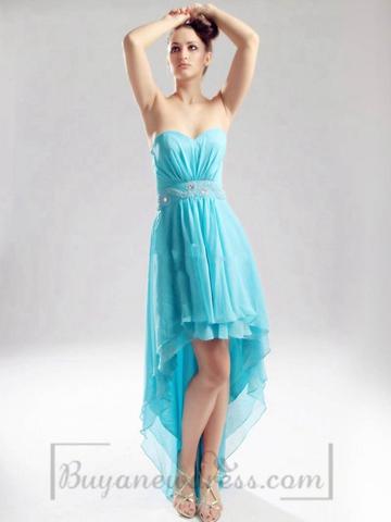 زفاف - High Low Sweetheart Blue Strapless Prom Dress