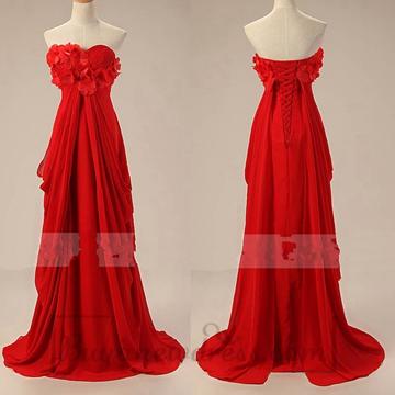 Wedding - Party Flower Prom Dress, Handmade Long Sleeveless Dress, Wedding Dress