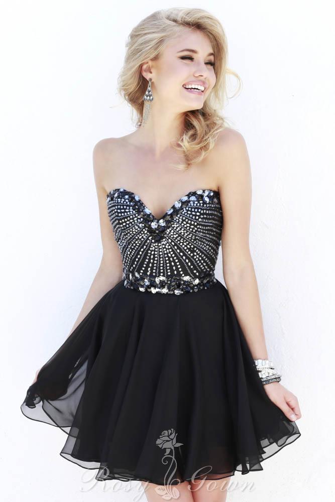 Wedding - Beaded Strapless Sweetheart Alluring Black Short Mini Prom Dress