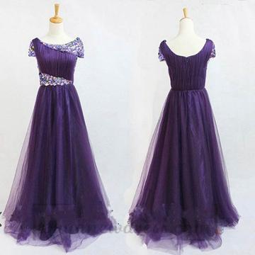 Свадьба - Long Prom Dress Elegant Beaded Purple , Handmade Bridesmaid Dress