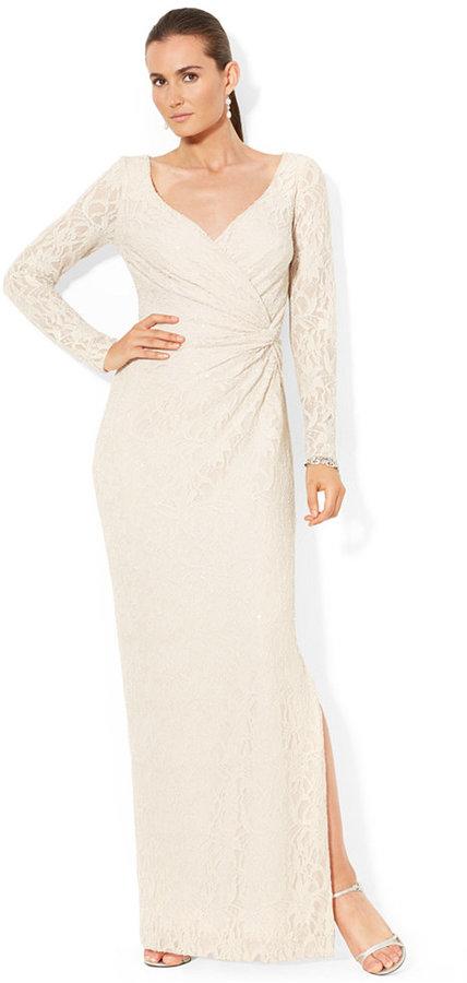زفاف - Lauren Ralph Lauren Long-Sleeve Sequined Gown