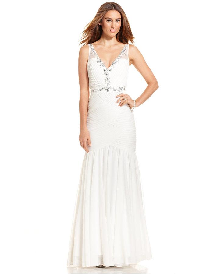 Mariage - Adrianna Papell Embellished Pleat-Panel Mermaid Gown