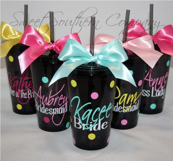 Mariage - 9 Personalized Bride And Bridesmaids 16 Oz. Black Acrylic Tumblers