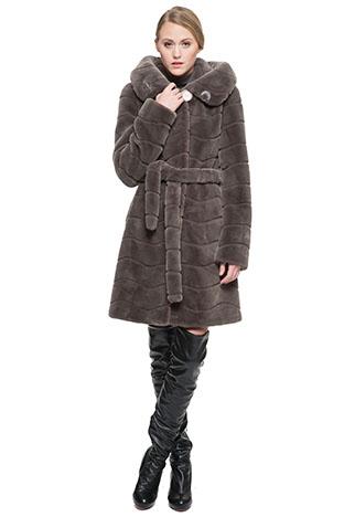 Wedding - Dark gray faux mink cashmere women knee-length coat