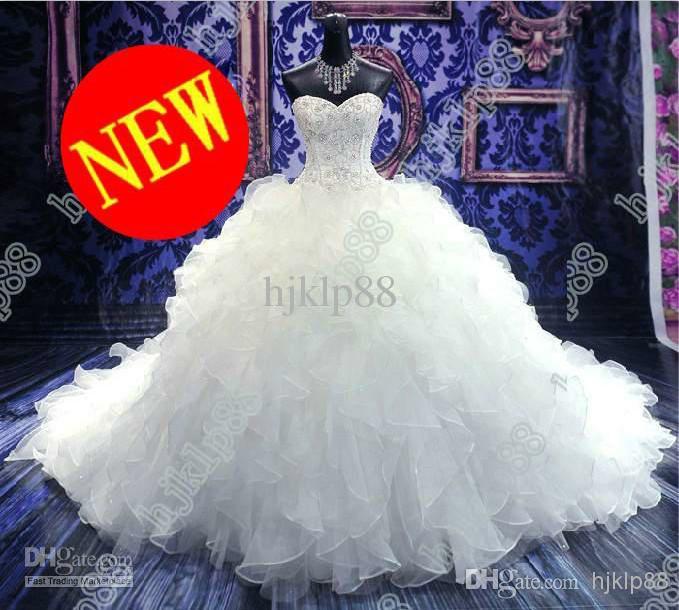 Hochzeit - Cheap Luxury - Discount Catherdarl Train Pleated Wedding Dresses Bridal Gowns Organza Online with $218.95/Piece 