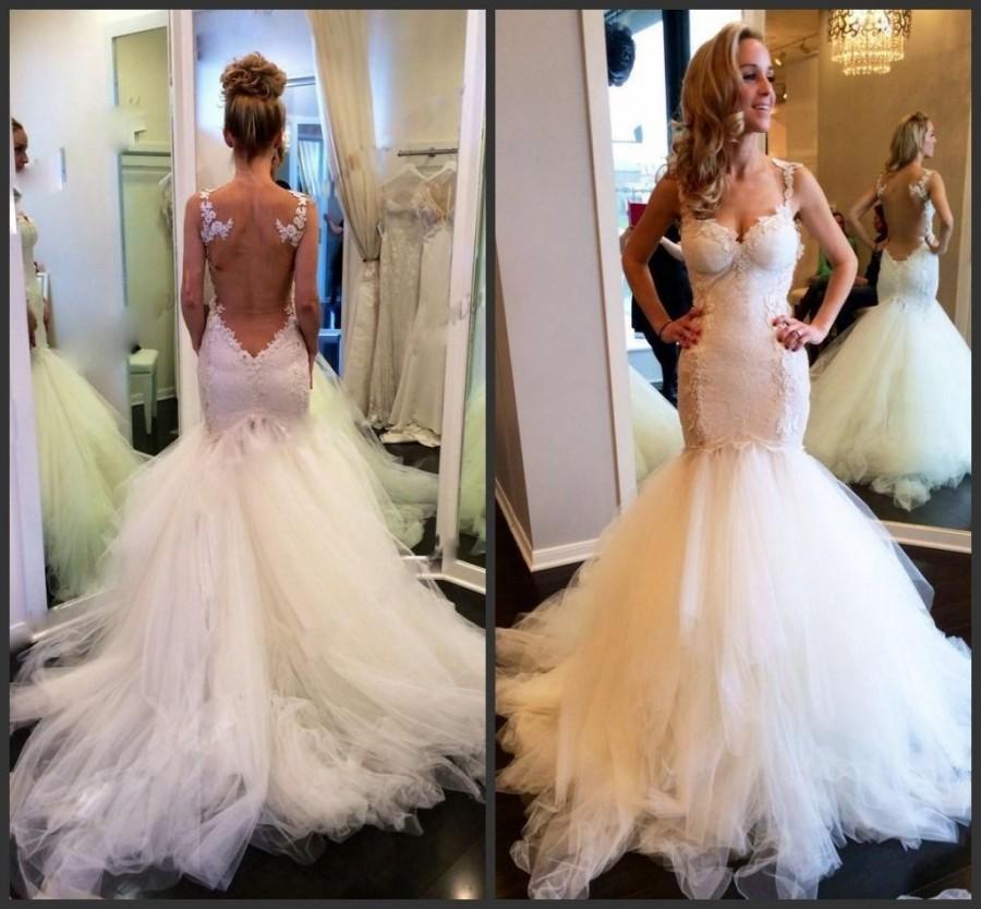 Mariage - Discount Vintage Lace Mermaid Backless Wedding Dresses Sheer Bolero Sweetheart See Through Puffy Bridal Wedding Dress Gowns 2015 Vestidos De Novia Online with $124.98/Piece 