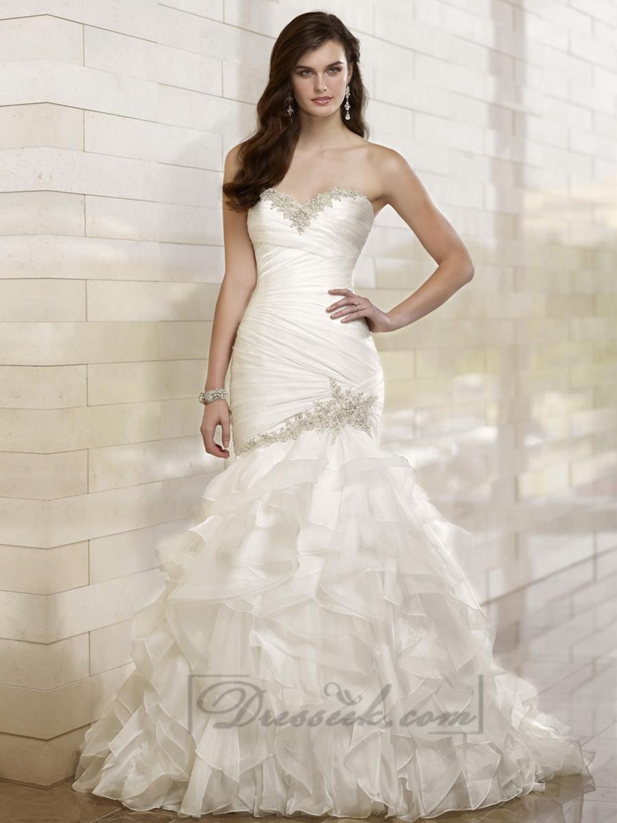 Mariage - Trumpet Mermaid Beaded Sweetheart Dreaped Bodice Wedding Dresses with Layered Skirt