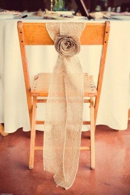 Hochzeit - Rustic Burlap Rosette Chair Sash.........Sets Of 25