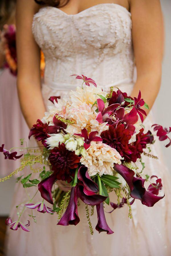 Wedding - Purple And Burgundy Fall Bouquet